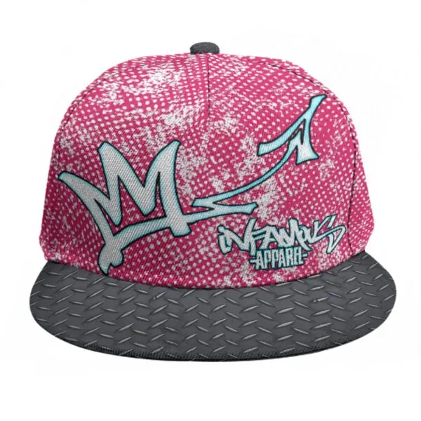 Pink Grunge Snapback Cap With Flat Brim