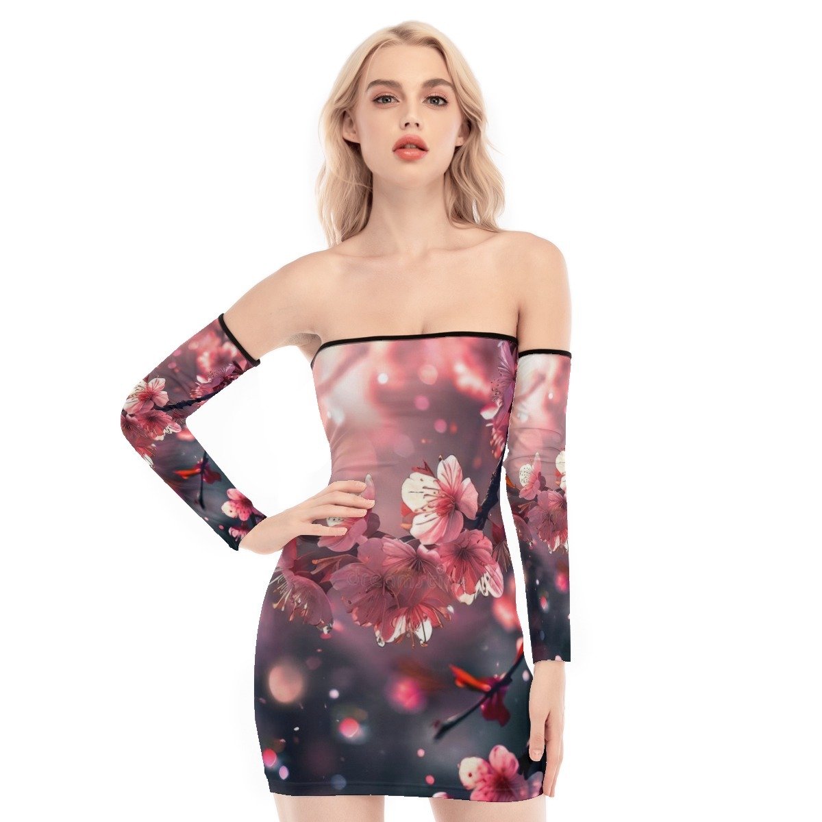 "Cherry Blossom" Women's Off shoulder Back Lace up Dress