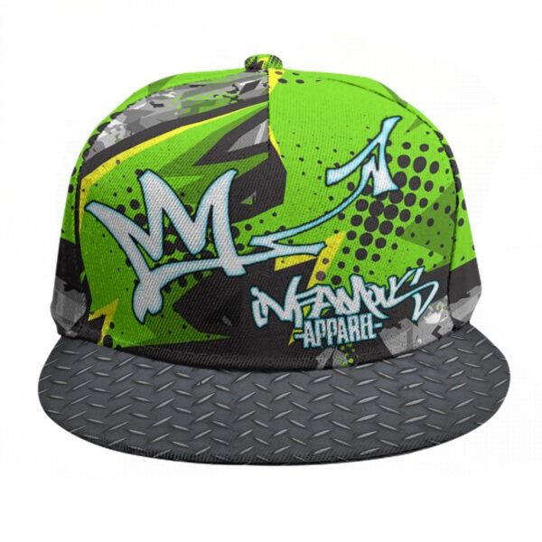 Green Techno Grunge Snapback Cap With Flat Brim