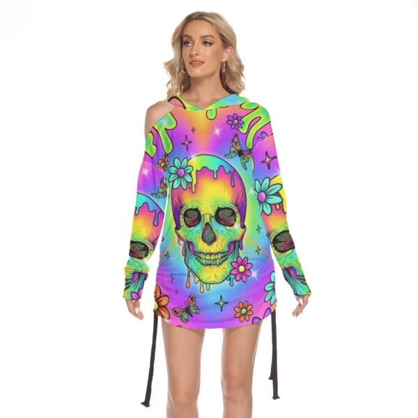 "Neon Drip" Women's One shoulder Dress With Waist Shirring