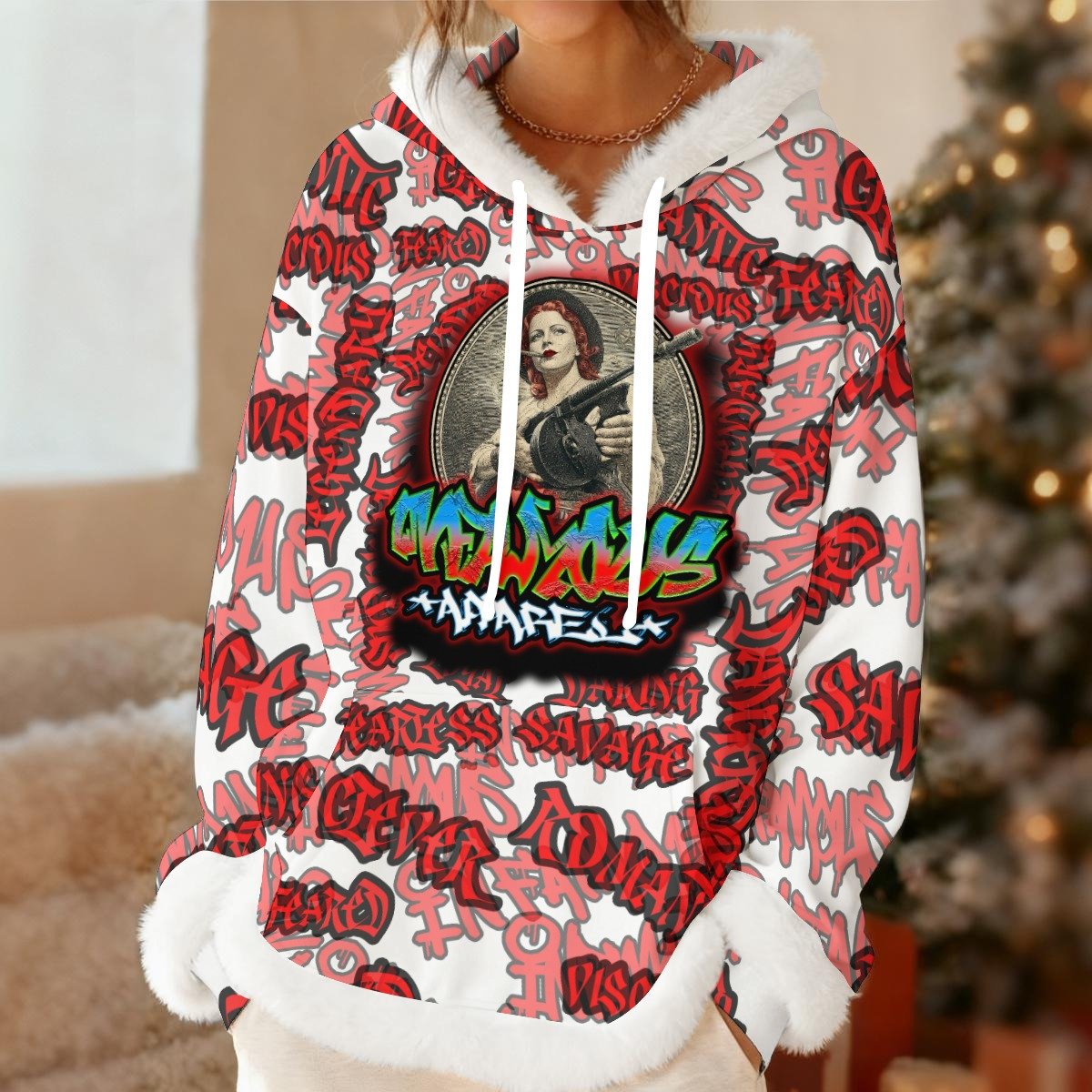 "Bonnie Parker" Women's Fleece Hoodie With Decorative Trim