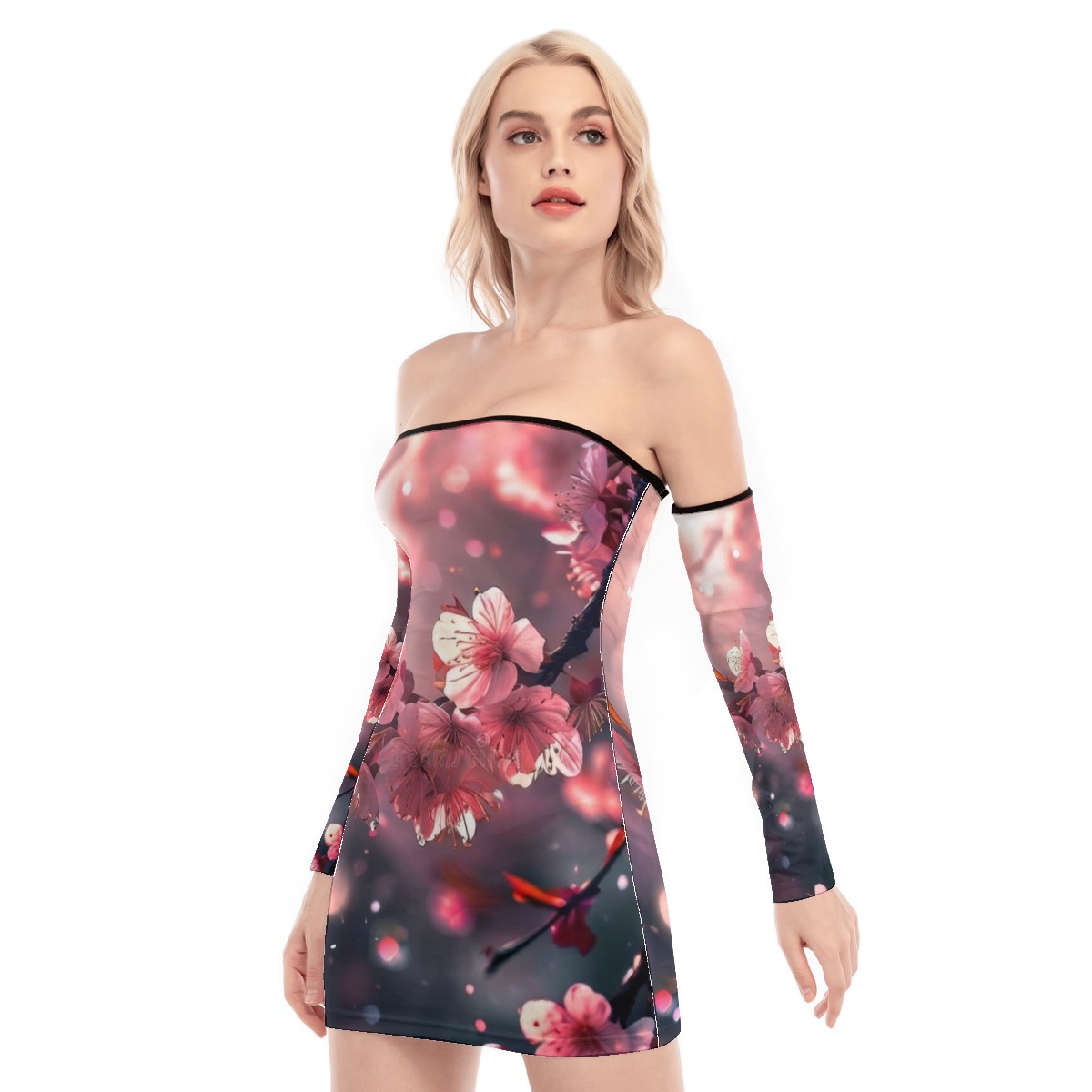 "Cherry Blossom" Women's Off shoulder Back Lace up Dress Image 3