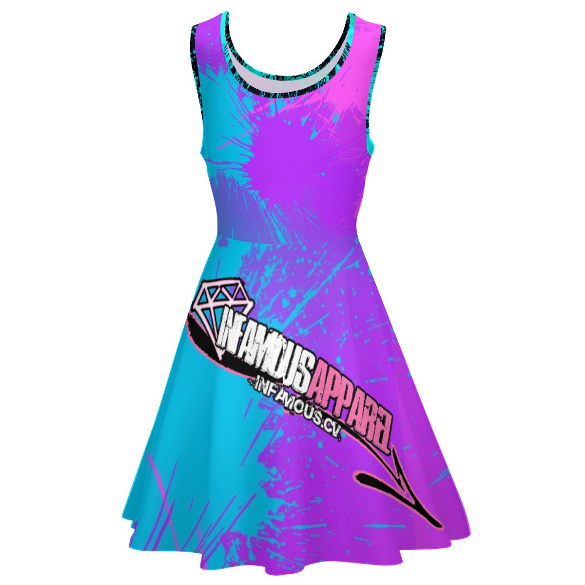 "Good Girl" Pink/Blue Splatter Women's Sleeveless Wide Dress/Hem Skater Skirt Image 4