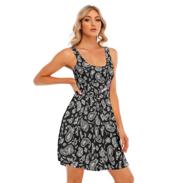 Black Bandana Print Women's Tank Vest Dress w/ Pockets